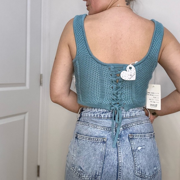 Knit Crop Corset Top with Lace Up Back - Picture 6 of 9